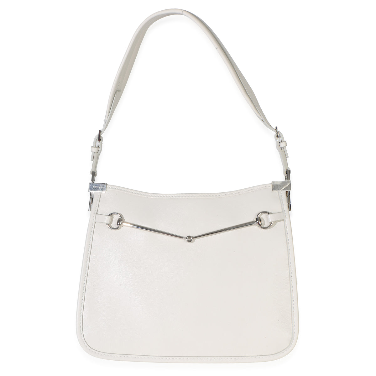Gucci White Calfskin Horsebit Slim Shoulder Bag Handbag fv