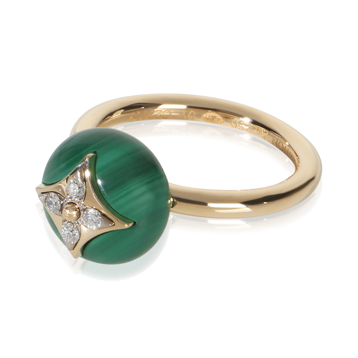 Louis Vuitton Yellow Gold Malachite and Diamond B Blossom Ring 2