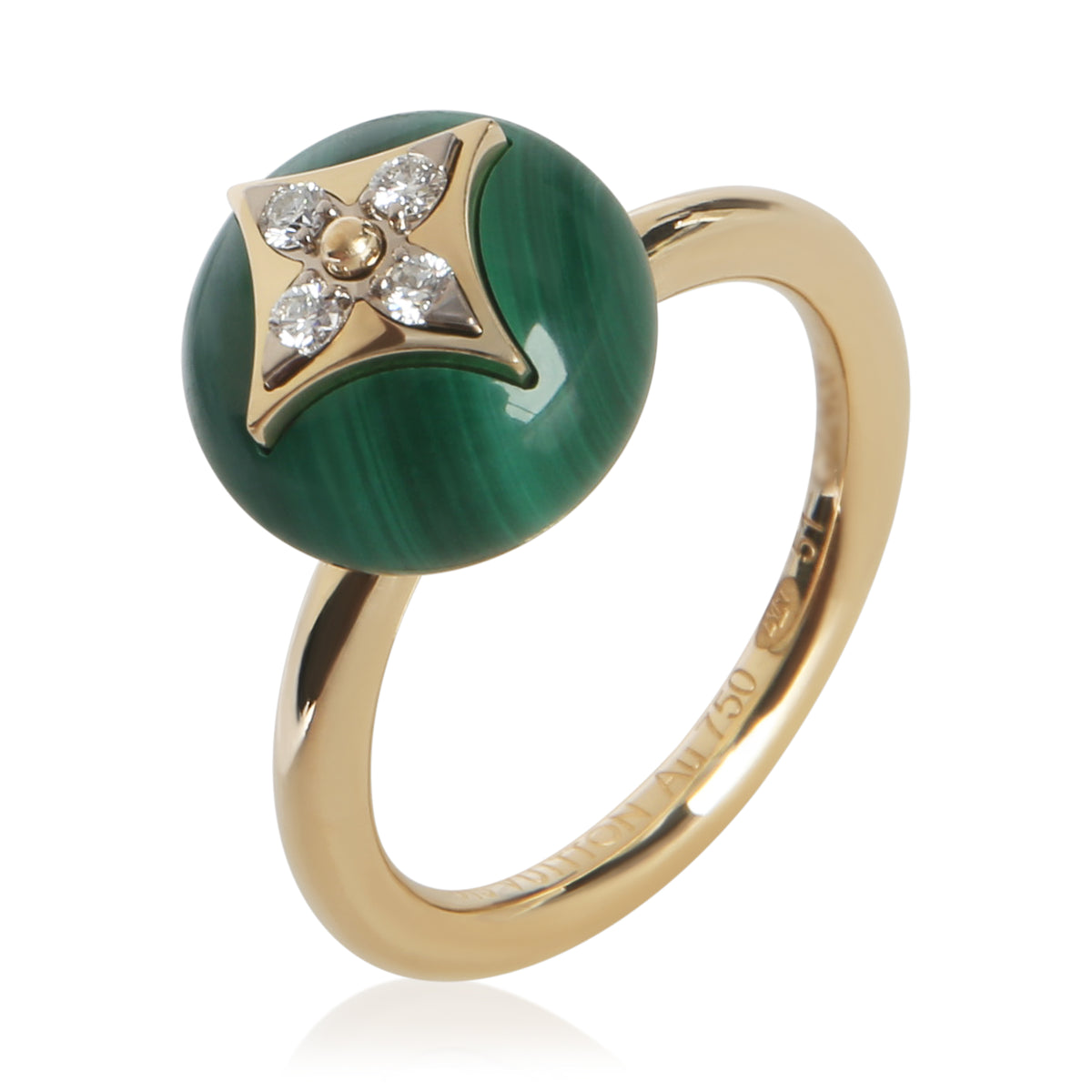 Louis Vuitton Yellow Gold Malachite and Diamond B Blossom Ring 4