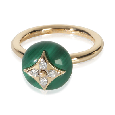 Louis Vuitton Yellow Gold Malachite and Diamond B Blossom Ring fv