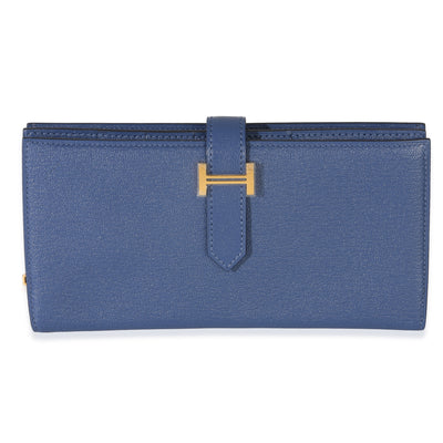 Hermès Bleu Brighton Chevre Mysore Bearn Wallet GHW Wallet fv