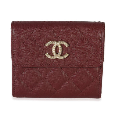 Chanel Burgundy Quilted Caviar CC Trifold Compact Wallet Wallet id