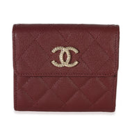 Chanel Burgundy Quilted Caviar CC Trifold Compact Wallet Wallet id
