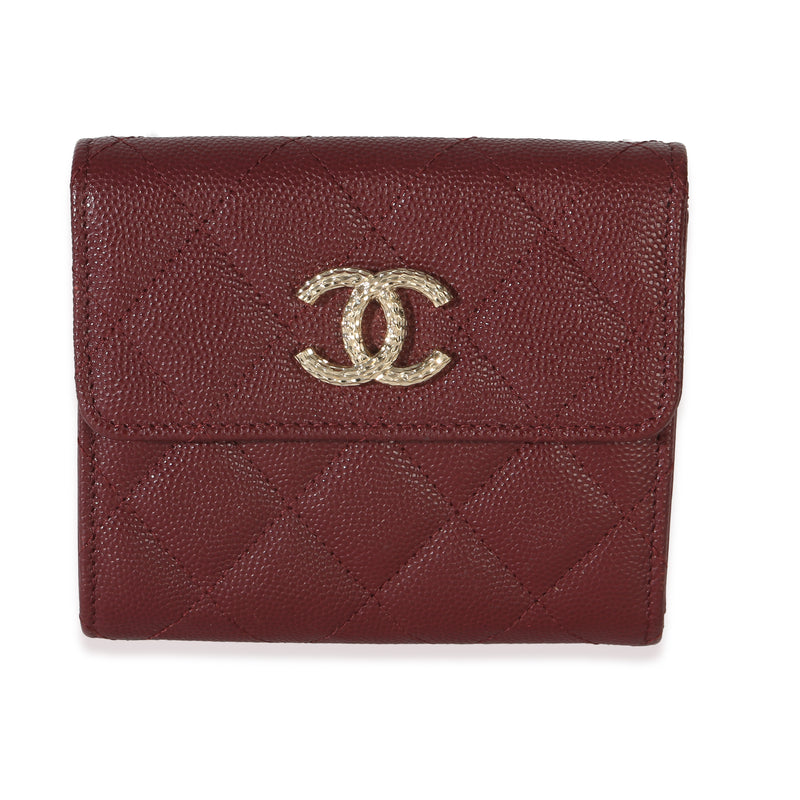 Chanel Burgundy Quilted Caviar CC Trifold Compact Wallet Wallet id