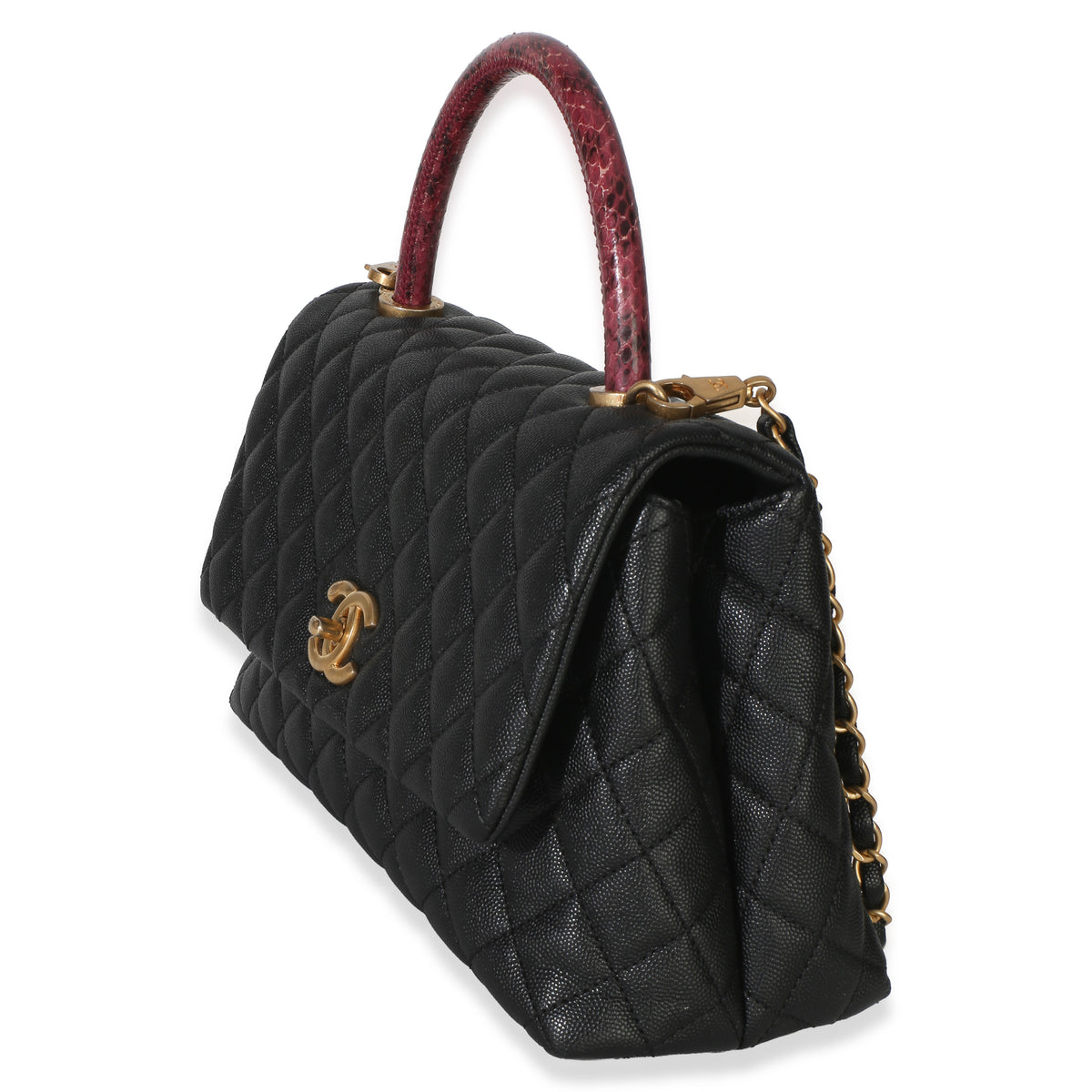 Chanel Black Quilted Caviar Lizard Medium Coco Top Handle Bag Handbag 2