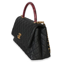 Chanel Black Quilted Caviar Lizard Medium Coco Top Handle Bag Handbag 2