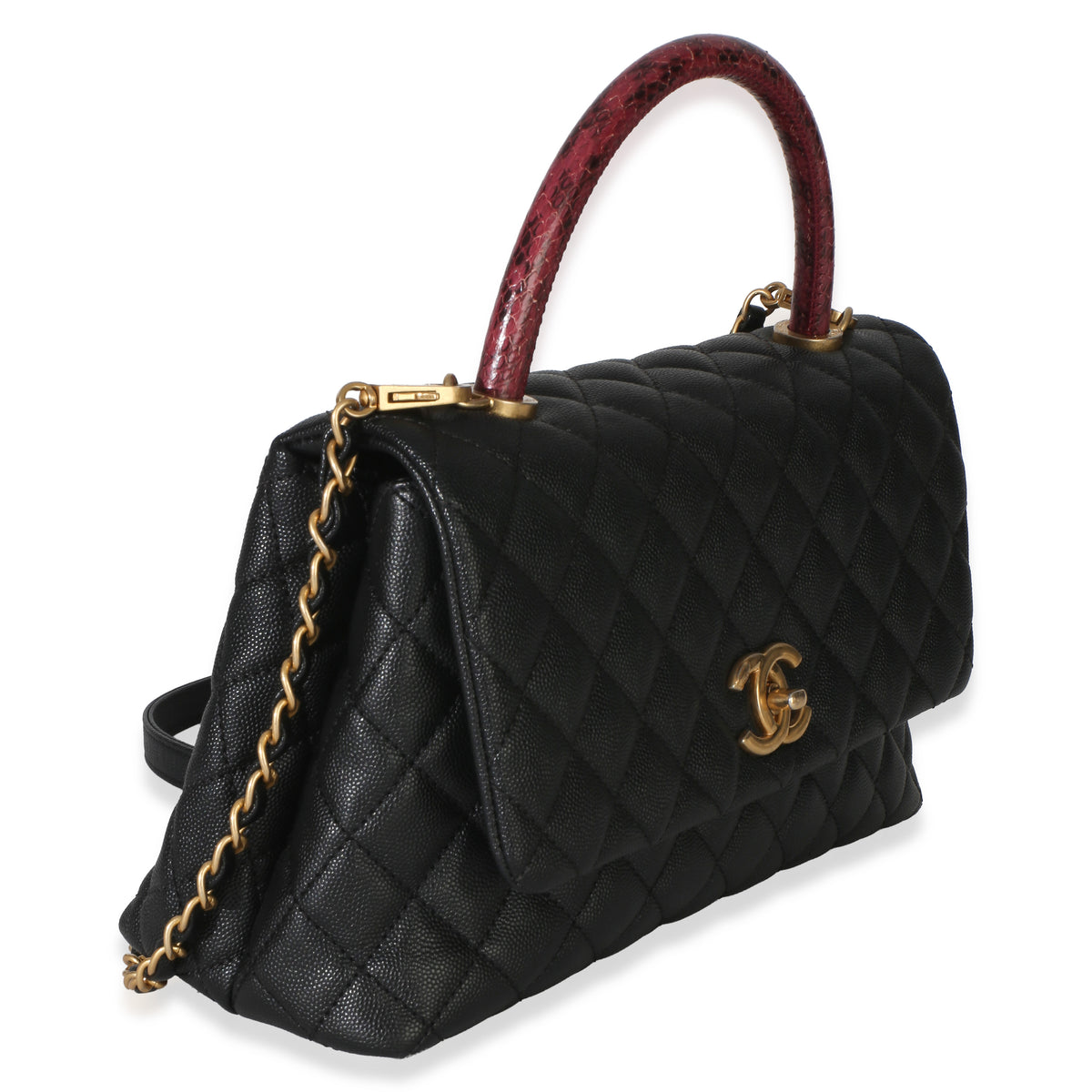 Chanel Black Quilted Caviar Lizard Medium Coco Top Handle Bag Handbag 3