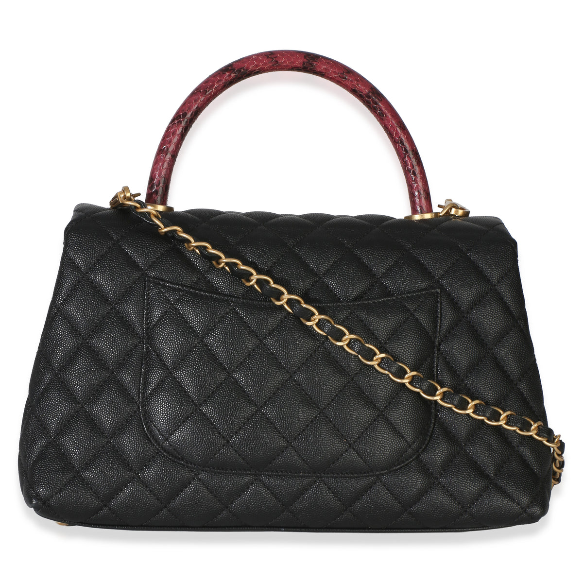 Chanel Black Quilted Caviar Lizard Medium Coco Top Handle Bag Handbag 4