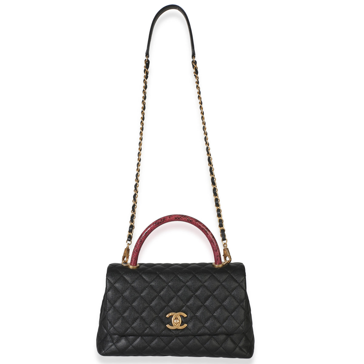 Chanel Black Quilted Caviar Lizard Medium Coco Top Handle Bag Handbag 8