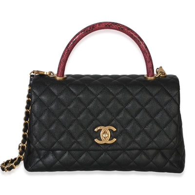 Chanel Black Quilted Caviar Lizard Medium Coco Top Handle Bag Handbag fv