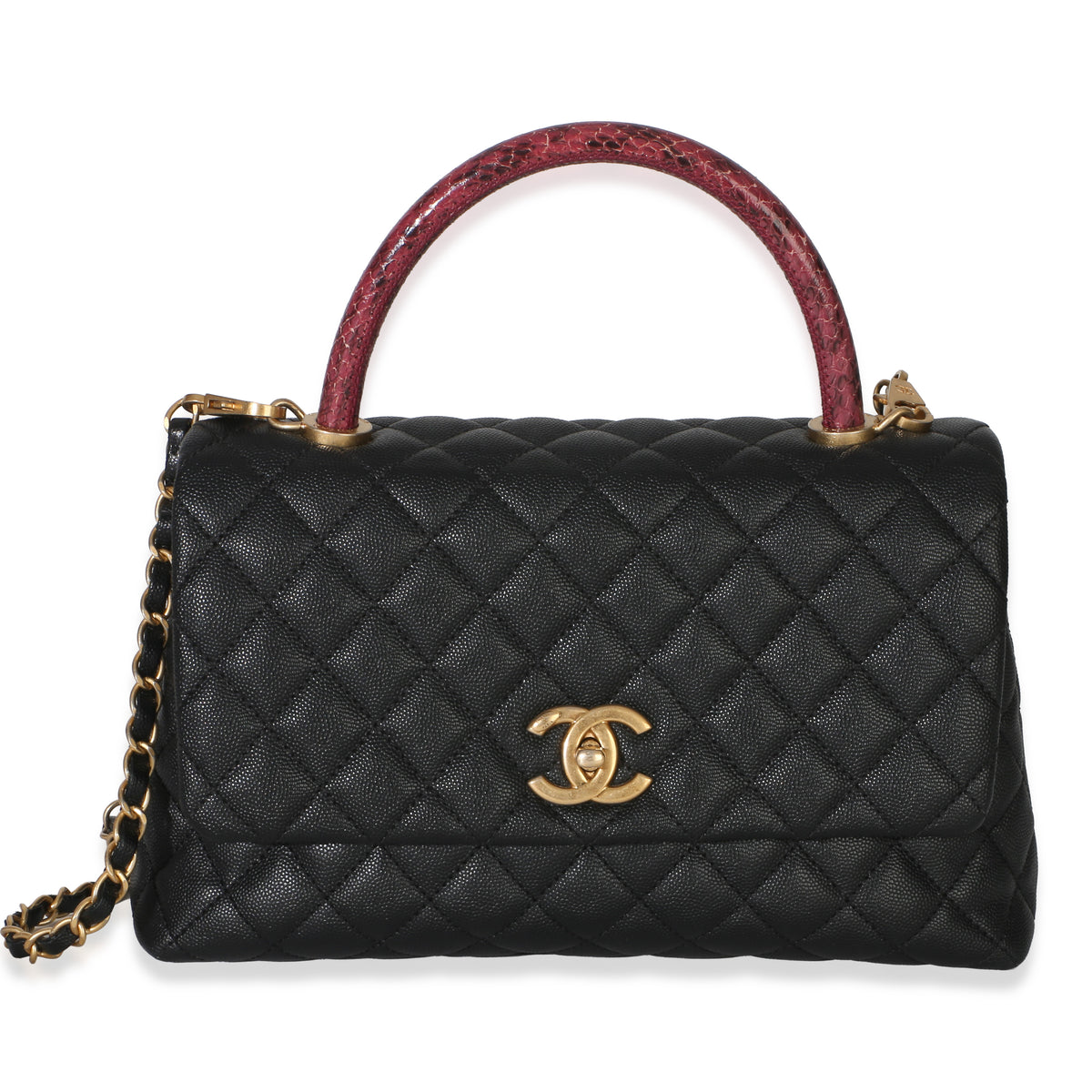 Chanel Black Quilted Caviar Lizard Medium Coco Top Handle Bag Handbag fv