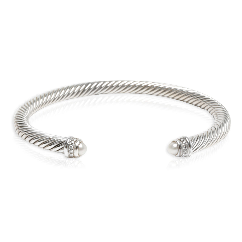 David Yurman Sterling Silver Pearl and Diamond Cable Classic Bracelet fv
