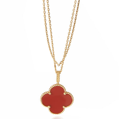 Van Cleef & Arpels Yellow Gold Carnelian Magic Alhambra Necklace fv