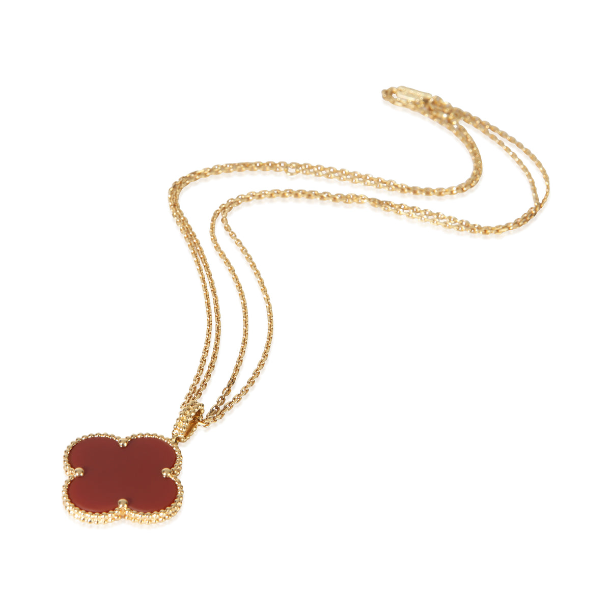 Van Cleef & Arpels Yellow Gold Carnelian Magic Alhambra Necklace 3