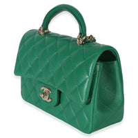 Chanel Green Quilted Lambskin Mini Top Handle Rectangular Flap Bag Handbag 2