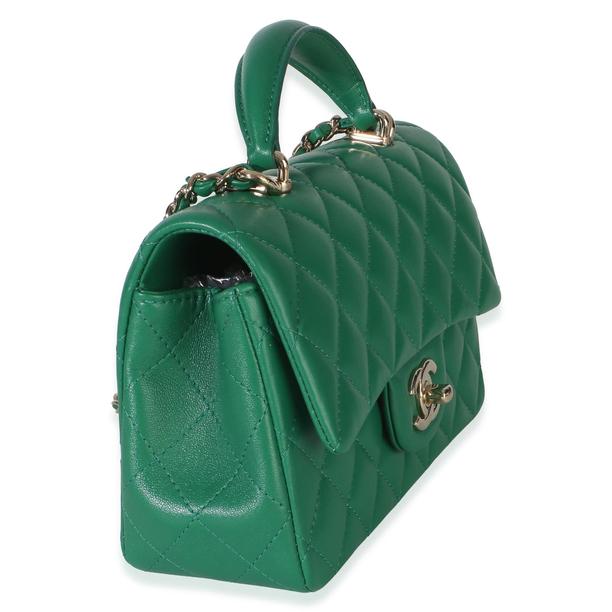 Chanel Green Quilted Lambskin Mini Top Handle Rectangular Flap Bag Handbag 3