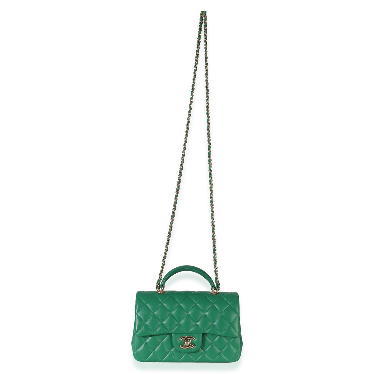 Chanel Green Quilted Lambskin Mini Top Handle Rectangular Flap Bag Handbag 8