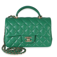 Chanel Green Quilted Lambskin Mini Top Handle Rectangular Flap Bag Handbag fv