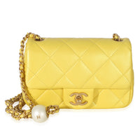 Chanel Yellow Iridescent Quilted Lambskin Pearl Chain Mini Rectangular Flap Bag Handbag id