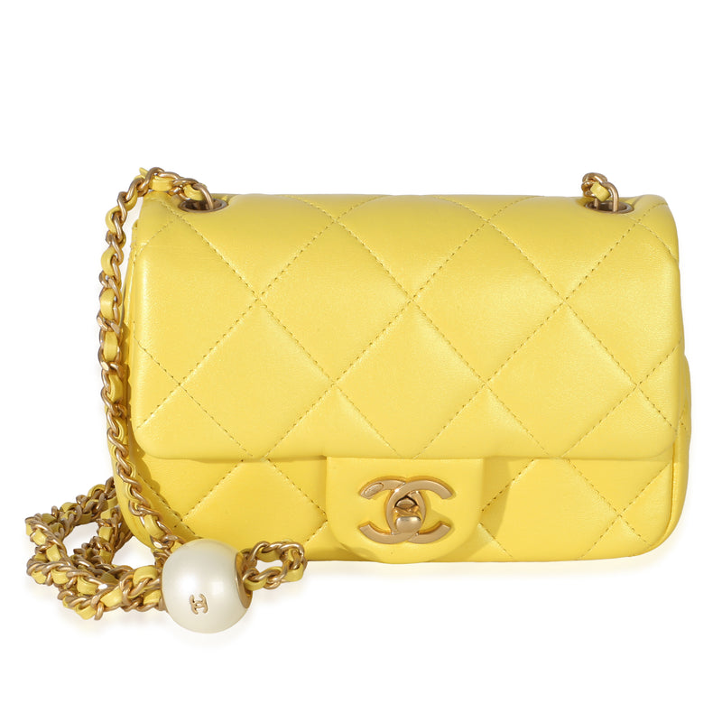 Chanel Yellow Iridescent Quilted Lambskin Pearl Chain Mini Rectangular Flap Bag Handbag id