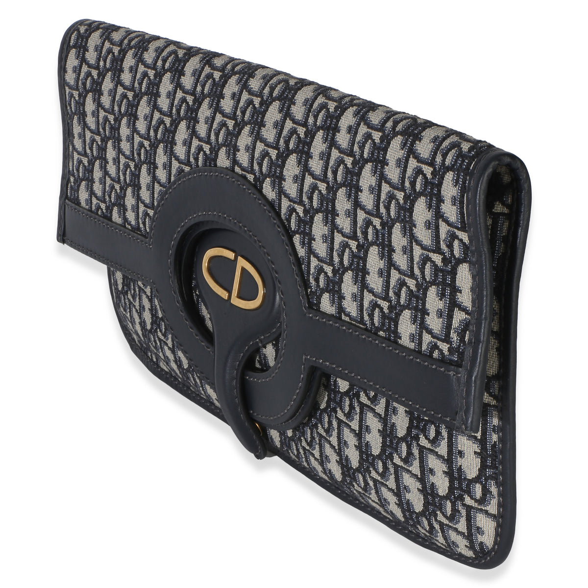 Christian Dior Navy Oblique Canvas Fold Over Clutch Handbag 2