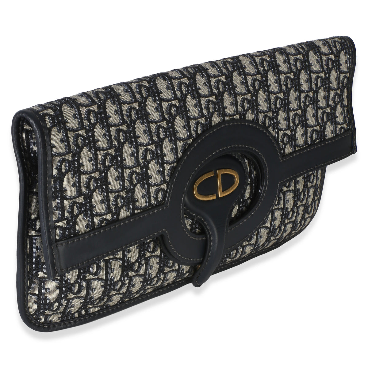 Christian Dior Navy Oblique Canvas Fold Over Clutch Handbag 3