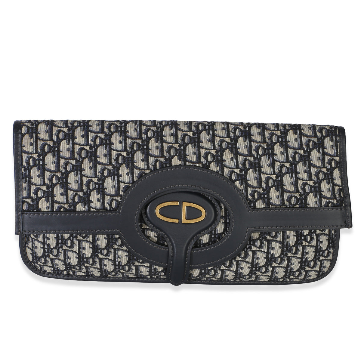 Christian Dior Navy Oblique Canvas Fold Over Clutch Handbag fv