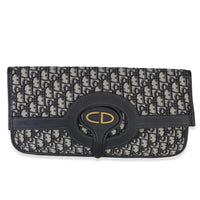 Christian Dior Navy Oblique Canvas Fold Over Clutch Handbag fv