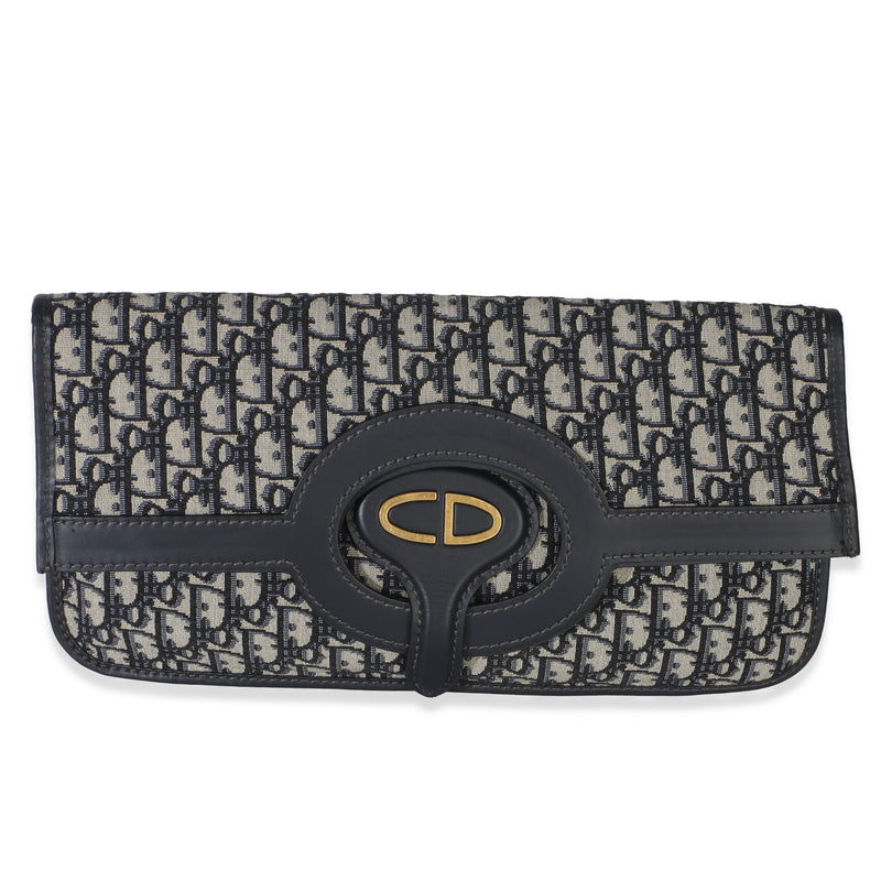 Christian Dior Navy Oblique Canvas Fold Over Clutch Handbag fv
