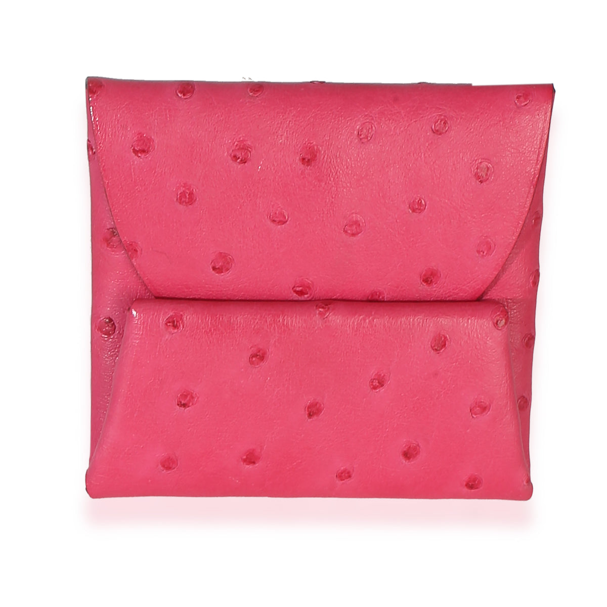 Hermès Rose Tyrien Ostrich Bastia Change Purse Wallet fv