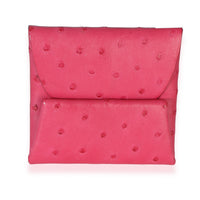 Hermès Rose Tyrien Ostrich Bastia Change Purse Wallet fv