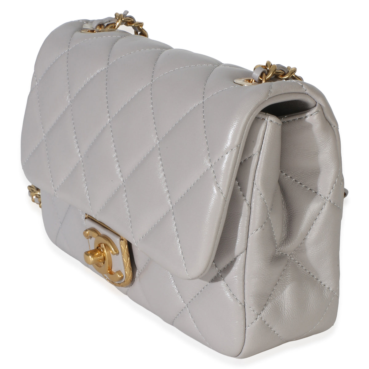 Chanel Grey Quilted Lambskin Mini Flap Bag Handbag 2