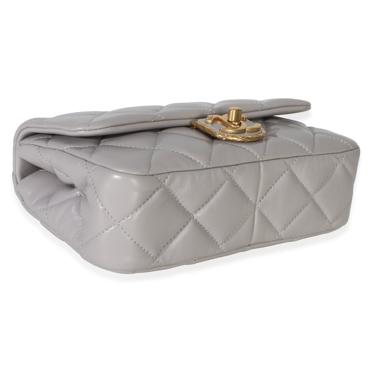 Chanel Grey Quilted Lambskin Mini Flap Bag Handbag 7