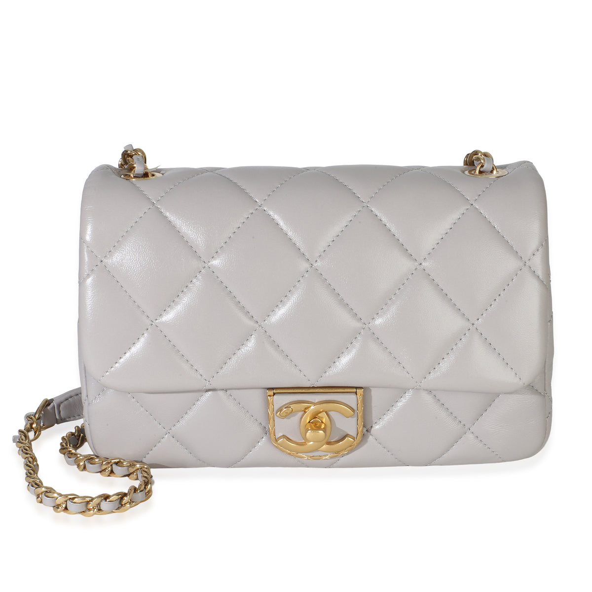 Chanel Grey Quilted Lambskin Mini Flap Bag Handbag id