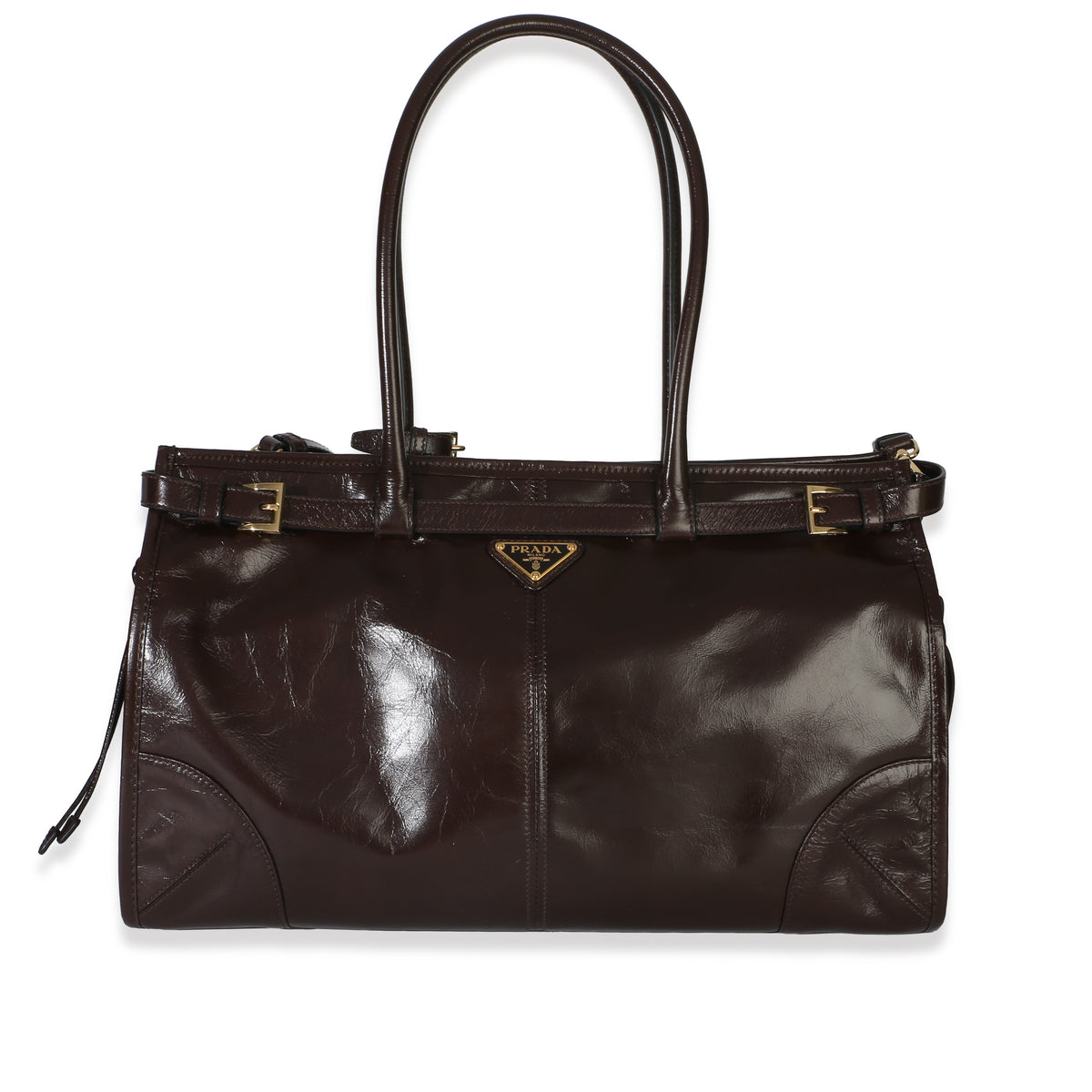 Prada Brown Shiny Nappa Large Bonnie Shoulder Bag Handbag id