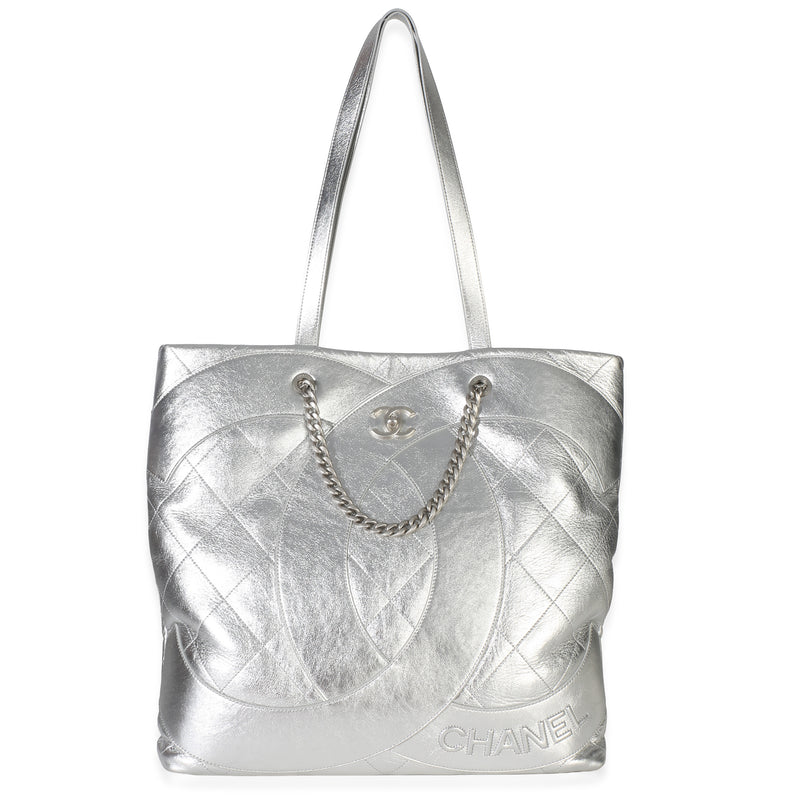 Chanel Metallic Silver Quilted Calfskin CC Club Monaco Tote Handbag id