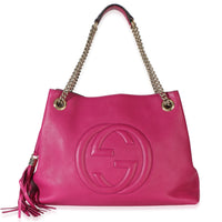 Gucci Pink Pebbled Calfskin Medium Soho Chain Shoulder Bag Handbag fv