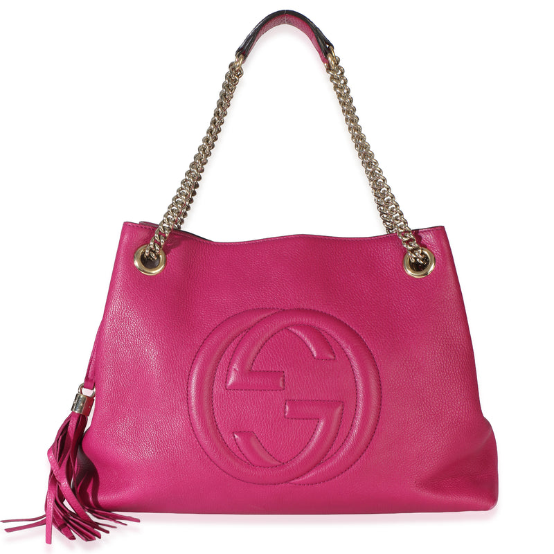 Gucci Pink Pebbled Calfskin Medium Soho Chain Shoulder Bag Handbag id