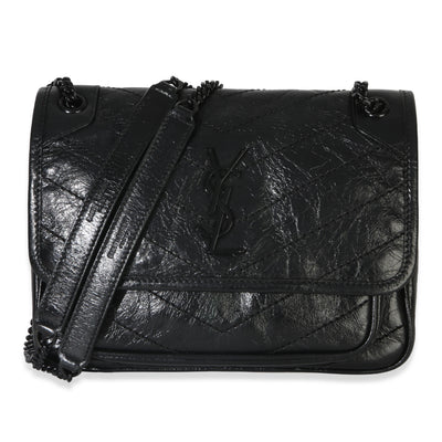 Saint Laurent Black Crinkled Calfskin Matelasse Baby Niki Chain Satchel Handbag id