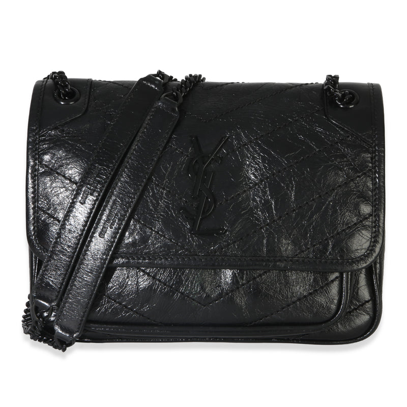 Saint Laurent Black Crinkled Calfskin Matelasse Baby Niki Chain Satchel Handbag id