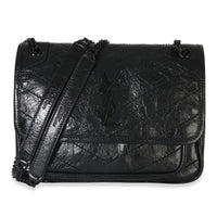 Saint Laurent Black Crinkled Calfskin Matelasse Baby Niki Chain Satchel Handbag id