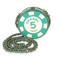 Chanel Green White Quilted Lambskin Enamel Round Poker Chip Clutch With Chain Handbag id
