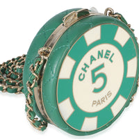 Chanel Green White Quilted Lambskin Enamel Round Poker Chip Clutch With Chain Handbag 3