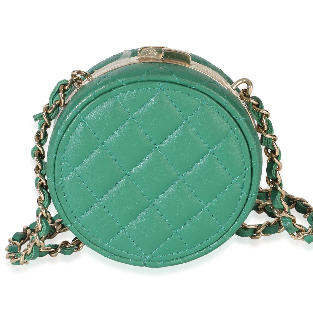 Chanel Green White Quilted Lambskin Enamel Round Poker Chip Clutch With Chain Handbag 4