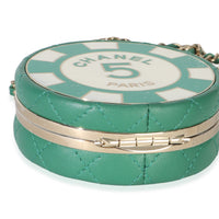 Chanel Green White Quilted Lambskin Enamel Round Poker Chip Clutch With Chain Handbag 5
