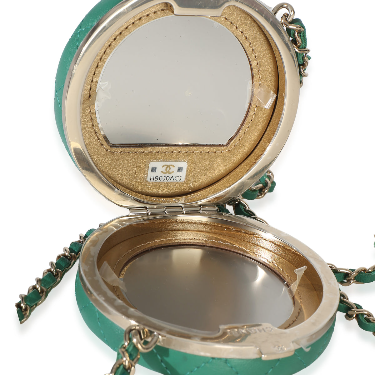 Chanel Green White Quilted Lambskin Enamel Round Poker Chip Clutch With Chain Handbag 8