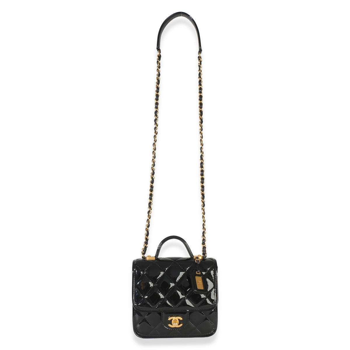 Chanel Black Quilted Patent School Memory Mini Top Handle Flap Bag Handbag 8