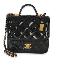 Chanel Black Quilted Patent School Memory Mini Top Handle Flap Bag Handbag fv