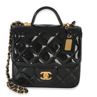Chanel Black Quilted Patent School Memory Mini Top Handle Flap Bag Handbag id