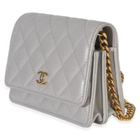 Chanel Grey Quilted Lambskin Jeweled Mini Wallet On Chain Handbag 2